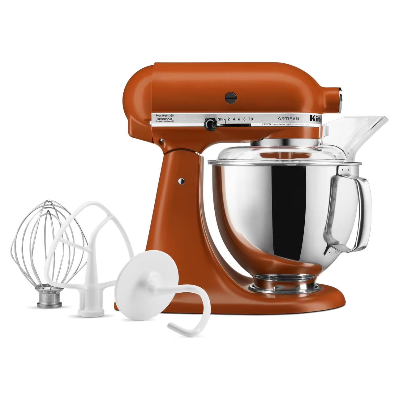 Artisan Series 5 Qt Stand Mixer, Scorched Orange with Quart Stainless Steel Bowl, Coated Flat Beater, Coated Dough Hook, 6-Wire Whip, Pouring Shield