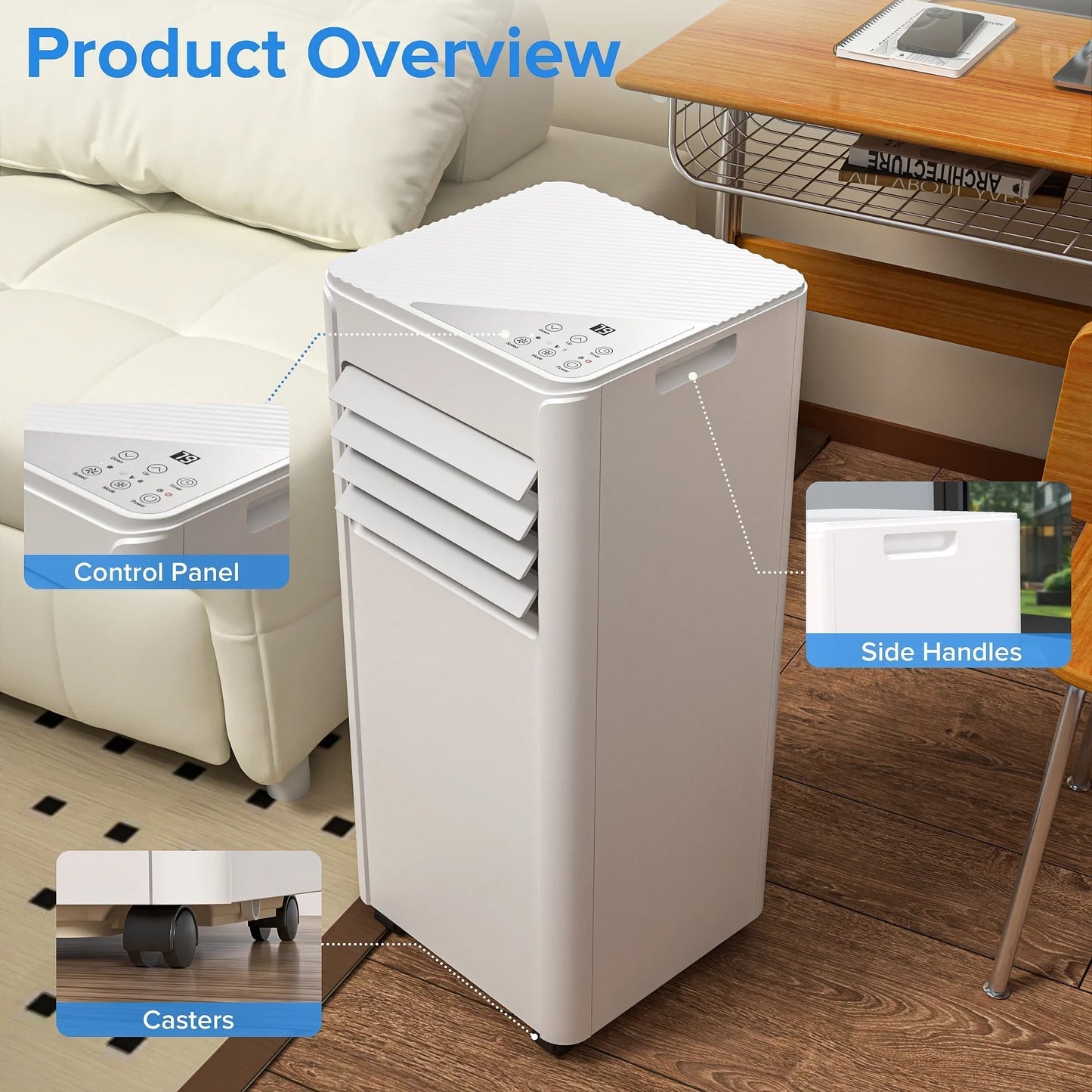 8000 BTU Portable Air Conditioner, Dehumidifier, Fan, Sleep Mode, 4 in 1 AC with 24-Hour Timer