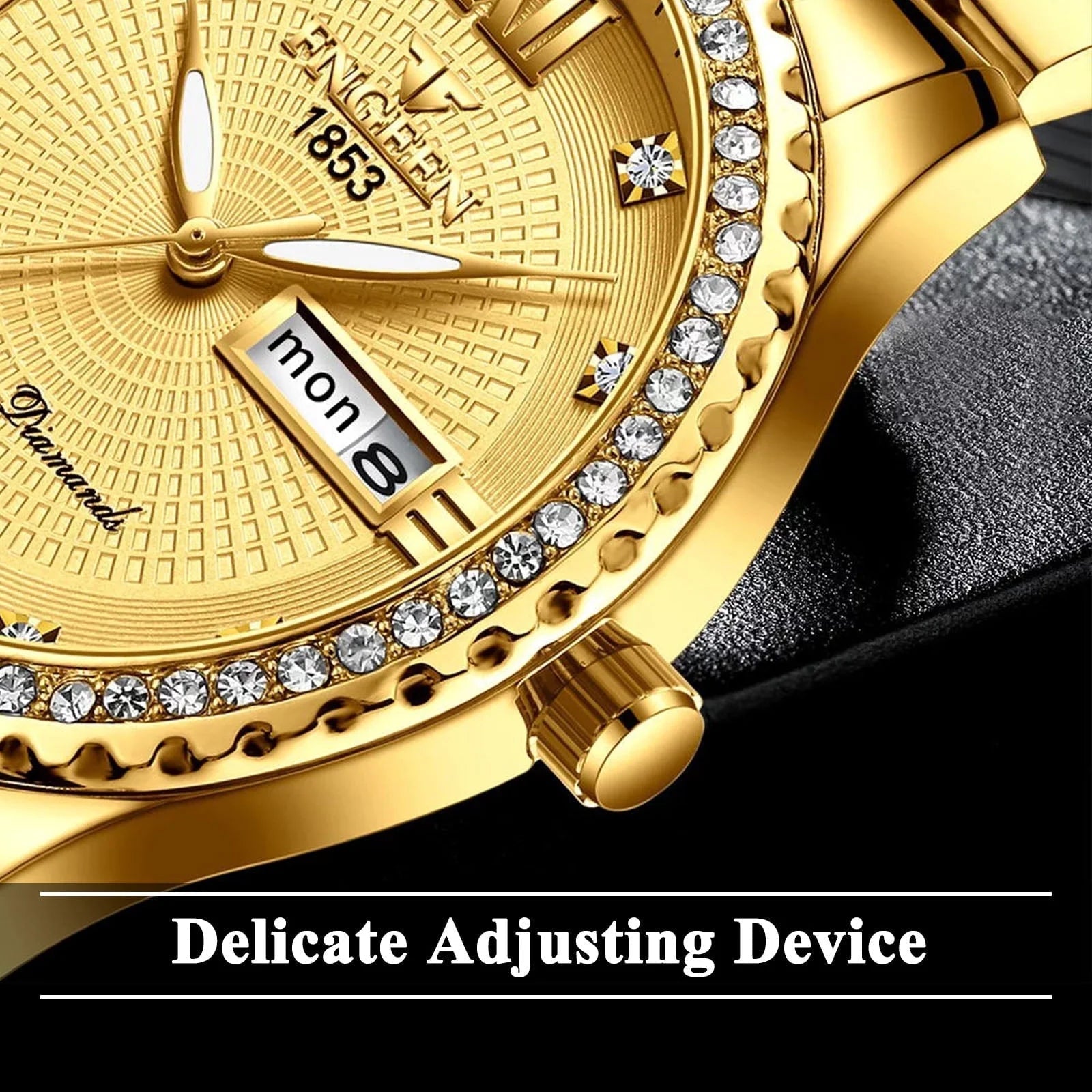 Classic Diamond Gold Watches for Men, Stainless Steel Waterproof Dress Watch, Men'S Quartz Analog Wristwatch