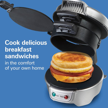 Breakfast Sandwich Maker with Egg Cooker Ring, Customize Ingredients, Silver, 25475