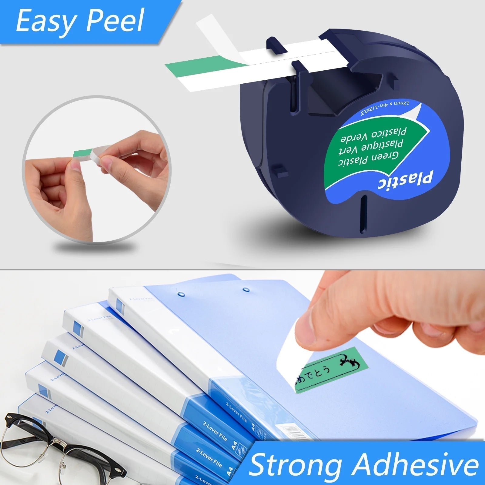 3PK 12Mm 4M Black on Green Plastic Label Tape Compatible for Dymo 91334 91204 91224 59425 S0721640 Letratag Printer