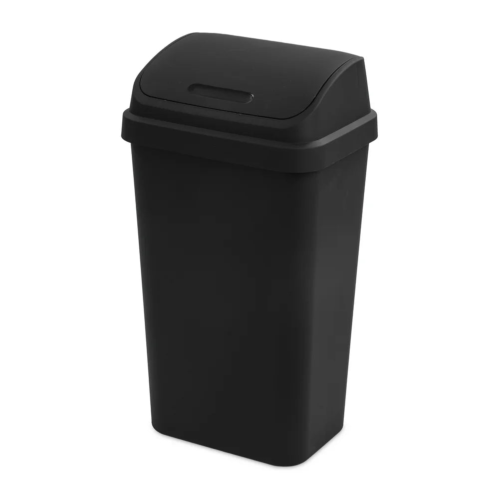 13 Gallon Trash Can, Plastic Swing Top Kitchen Trash Can, Black