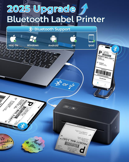 Bluetooth Thermal Shipping Label Printer, 4X6 Thermal Label Printer for Small Business, 2410BT Wireless Label Printers Compatible with Ios Android Phone&Pad&Pc, Widely Used for Ebay, USPS, Fedex, Etc