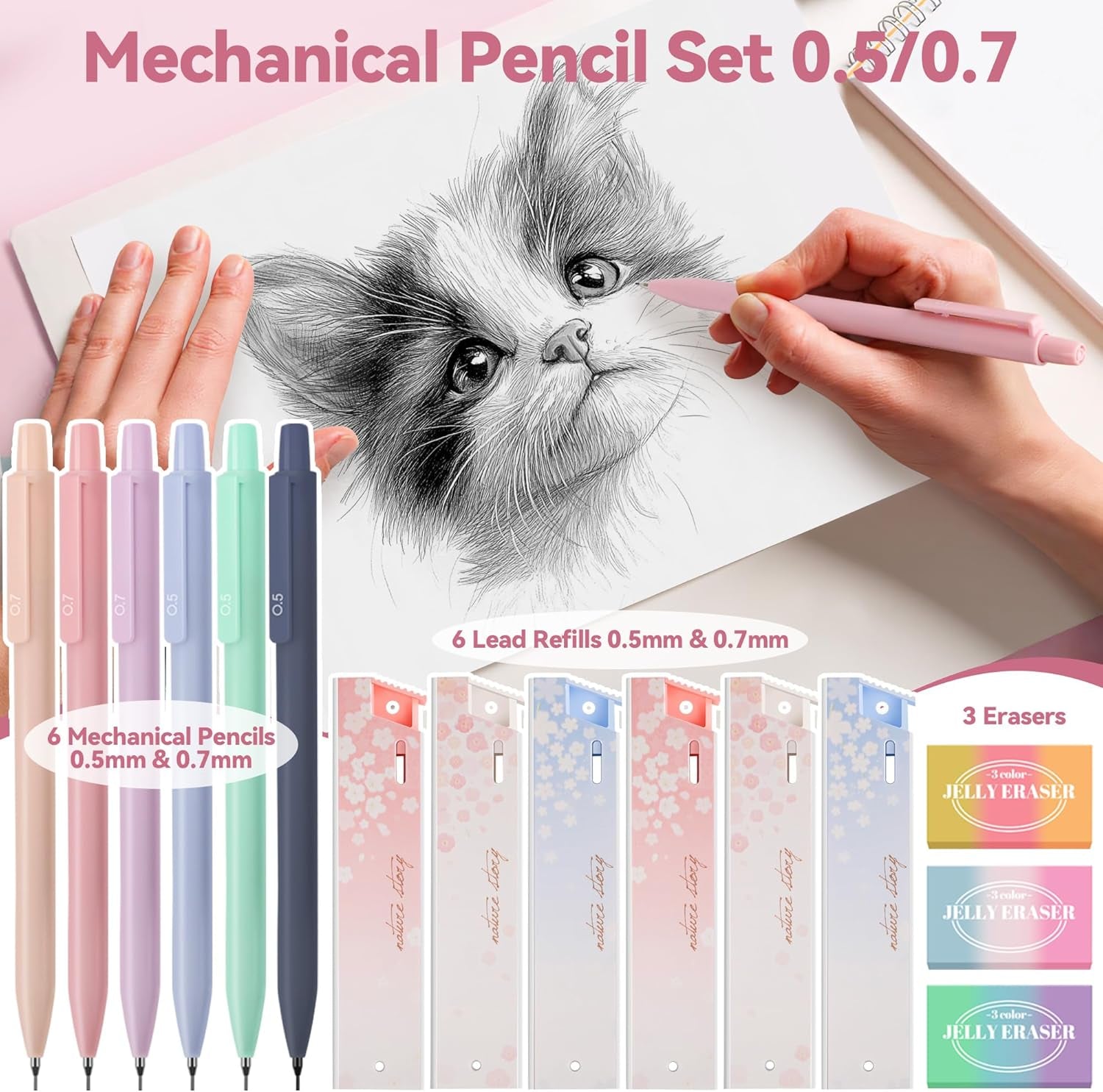 61 PCS Aesthetic School Supplies with Cute Pencil Case, Pastel No Bleed Highlighters, Gel & Erasable Pens, Mechanical Pencils, Refills, Complete Essentials Stationery Kit for Students (Pink)