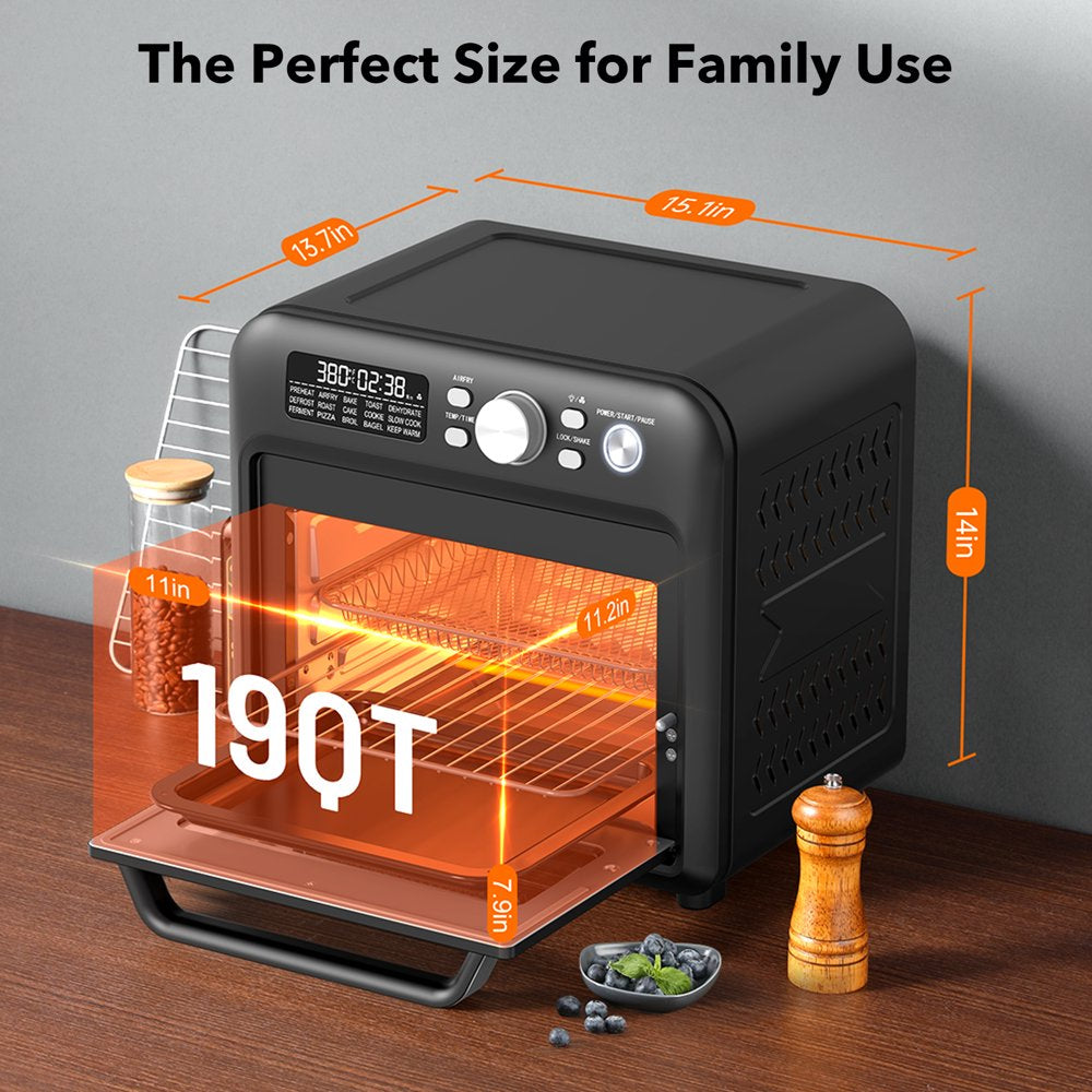 Air Fryer Oven, 15-In-1 19 QT Family-Sized Toaster Oven, Convection Oven with Child Lock, Fits 12-Inch Pizza, 6-Slice Toast, Button & Knob-Controlled Kitchen Appliance, Dishwasher Safe