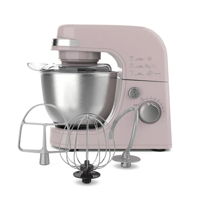 Electric Stand Mixer, 4 Quart Stainless Bowl, 7 Speeds, Tilt-Head, Dough Hook, Whisk and Flat Beater, Splash Guard, 300 Watts, Rose, 63386