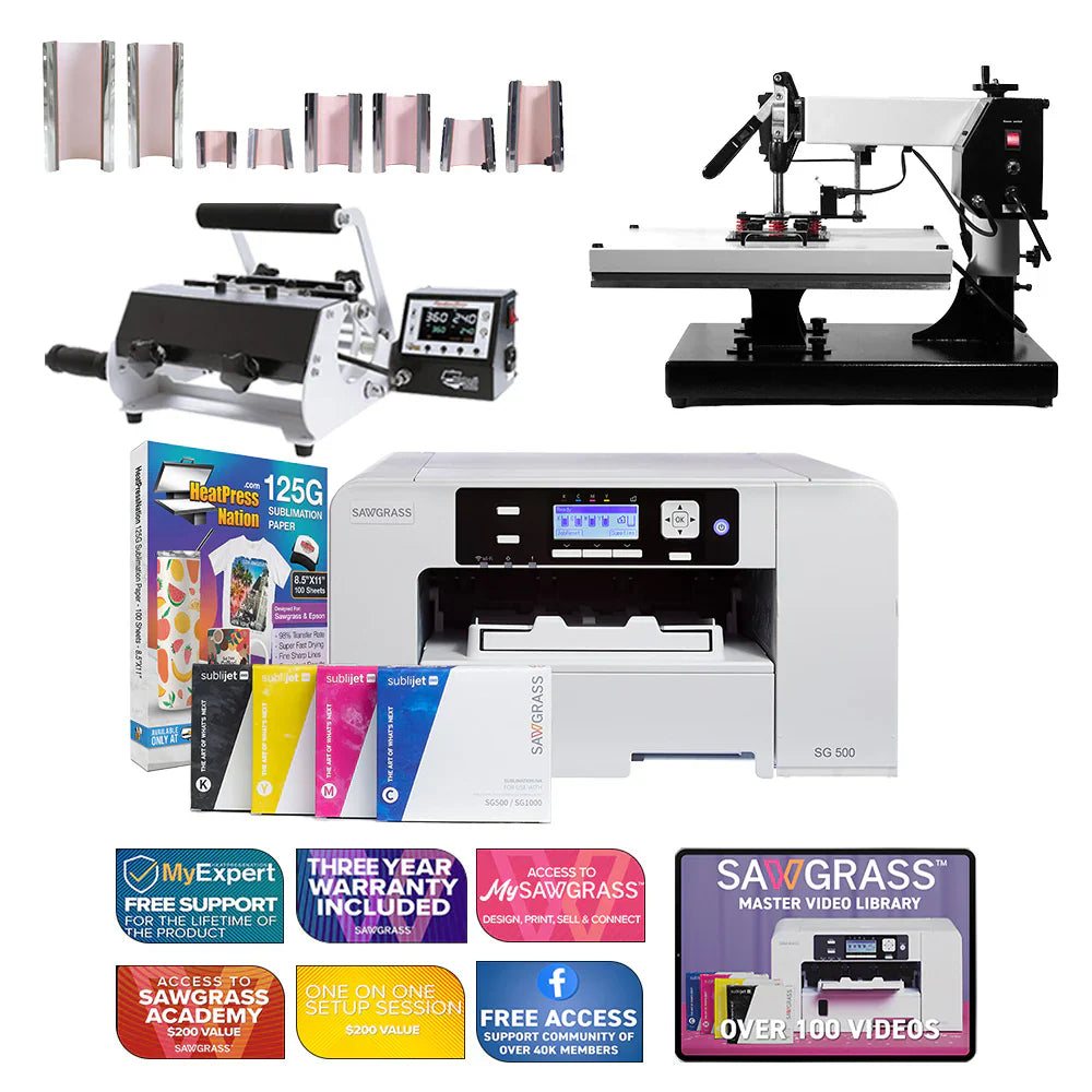 Virtuoso SG500 Sublijet Sublimation Printer with Signature Series 16" X 20" Swing-Away Heat Press and 8-In-1 Mug Press
