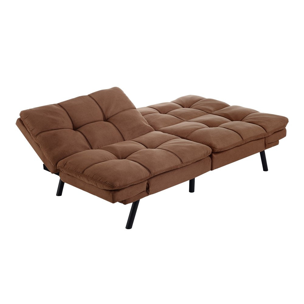 Memory Foam Futon with Adjustable Armrests , Camel Faux Suede Fabric for Adults