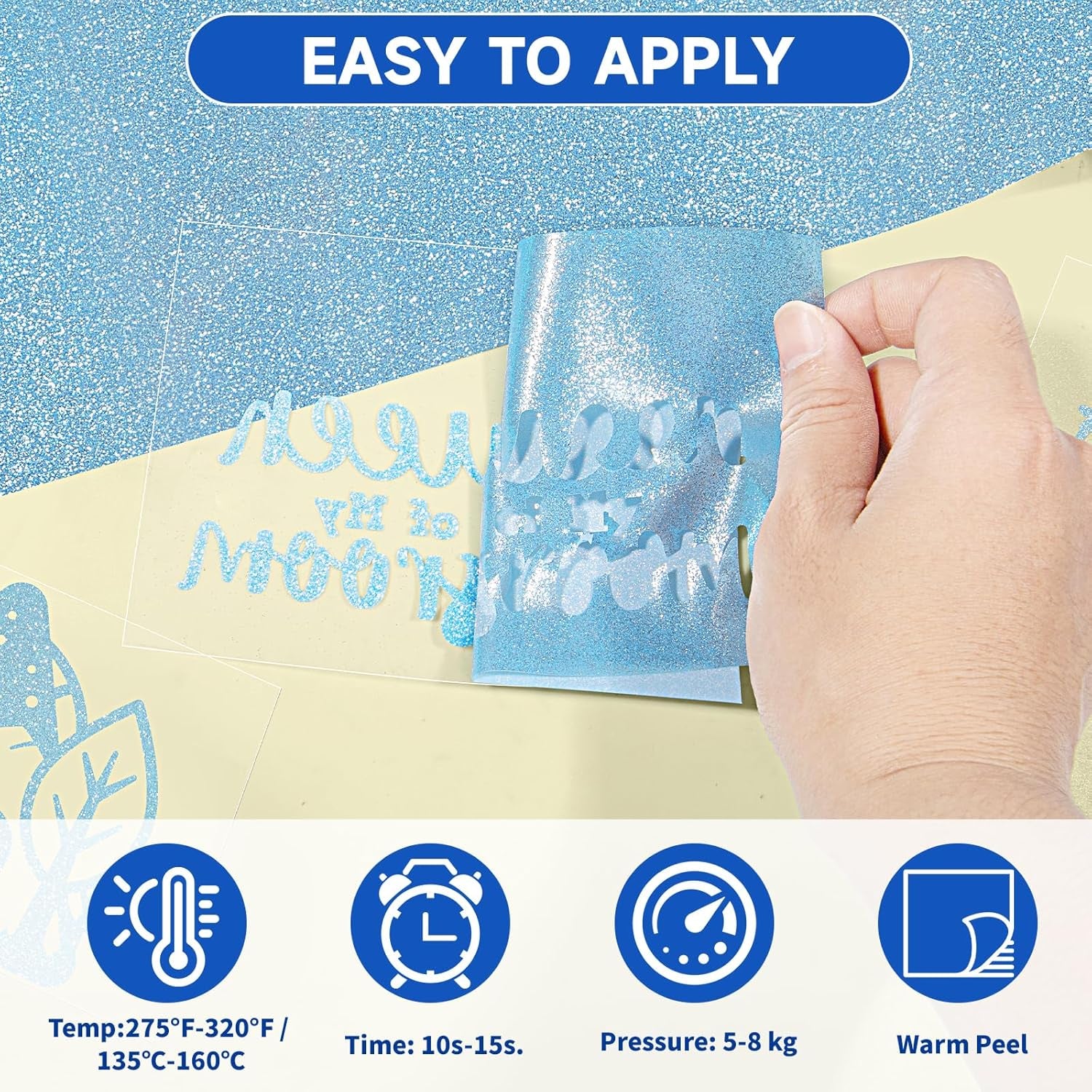 Glitter HTV Heat Transfer Vinyl Roll - 10" X 5Ft HTV Vinyl for Shirts, Iron on Vinyl for All Cutter Machine, Easy to Cut & Weed (Blue)