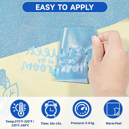 Glitter HTV Heat Transfer Vinyl Roll - 10" X 5Ft HTV Vinyl for Shirts, Iron on Vinyl for All Cutter Machine, Easy to Cut & Weed (Blue)