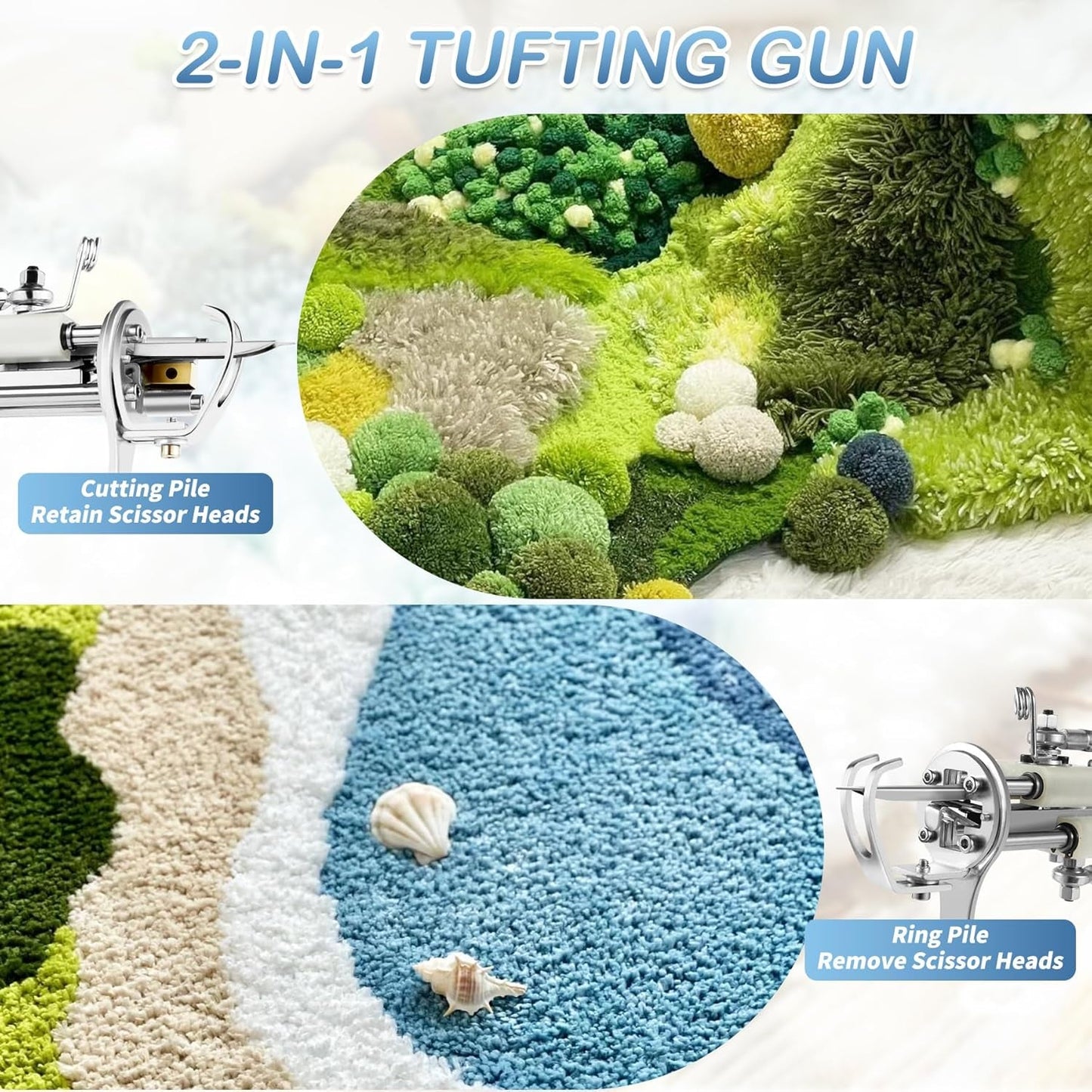 Rug Tufting Gun Kit with Carpet Trimmer, 2 in 1 Cut & Loop Pile Tufting Gun with Tufting Cloth, Rug Making Kit for Beginners