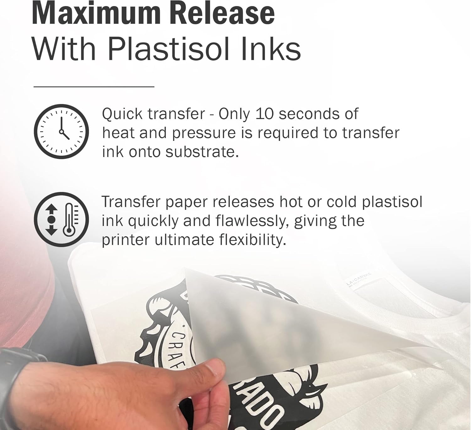 Ecotex® Plastisol Transfer Film Hot/Cold Peel (100 Sheets - 15 X 15 Inch) - Heat Press Plastisol Transfer Film on T Shirts and Garments - Iron on Transfer Paper and Dark Fabric