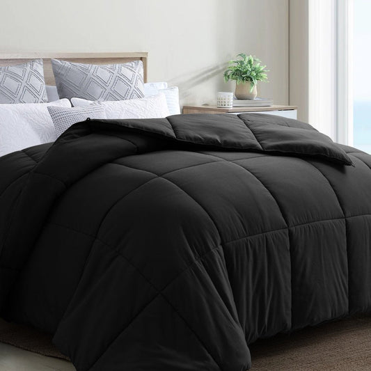 All Season Queen Size Bed Comforter - Cooling Goose down Alternative Quilted Duvet Insert with Corner Tabs - Winter Warm - Machine Washable - Black