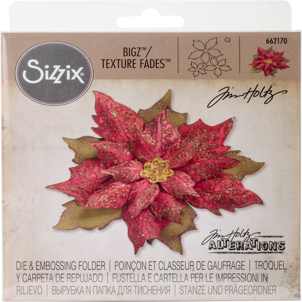 Bigz Die W/Texture Fades Layered Tattered Poinsettia by Tim Holtz