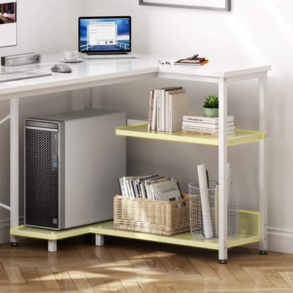 40 Inch L Shaped Computer Desk with 3 Storage Shelves, Small Reversible Corner Desk for Small Space with Hock, Home Office L-Shaped Desk, White
