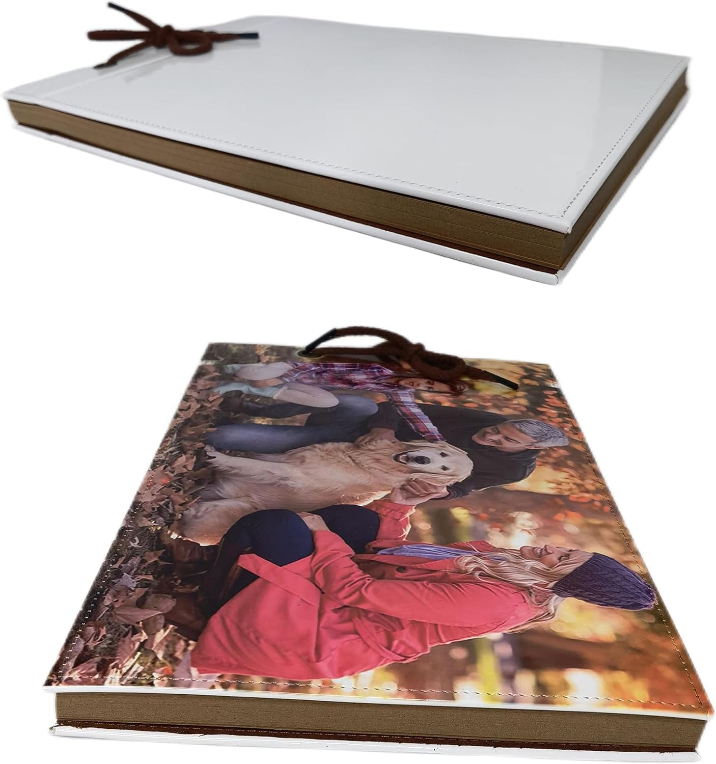 Sublimation Photo Album Blanks Leather Diy Family Scrapbook Photo Album Expandable 11.6X7.5 Inches 80 Pages (Brown)