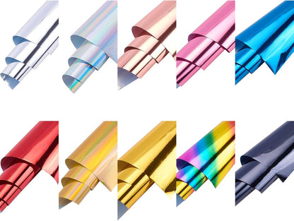SUPERFINDINGS 60 Sheets Toner Reactive Foil 10 Colors Transfer Foil Paper A4 Foils Paper Sheet for Laser Printer+Laminator Metallic DIY Craft Embossing Scrapbooking Cards Making 11.4X7.3Inch