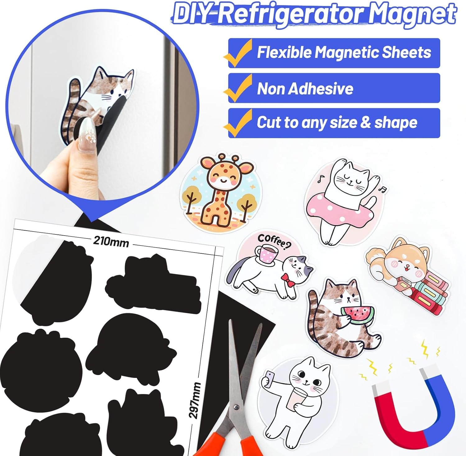 Printable Magnetic Sheets for Inkjet Printer - 8.26" X 11.69" A4 Size 10 Sheets/Pack - Matte Printable Magnetic Paper for DIY Crafts, Easy to Cut, Non Adhesive for Photo Fridge Magnets