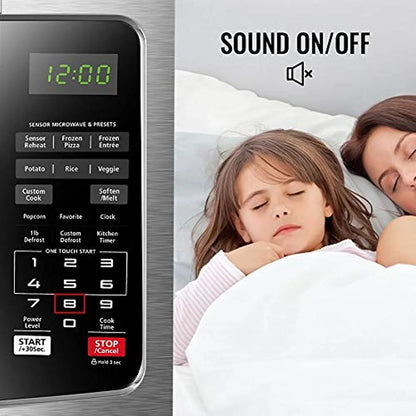 Countertop Microwave Oven, 1.2 Cu Ft, 1,100 Watts, Smart Sensor, Mute Function, Stainless Steel