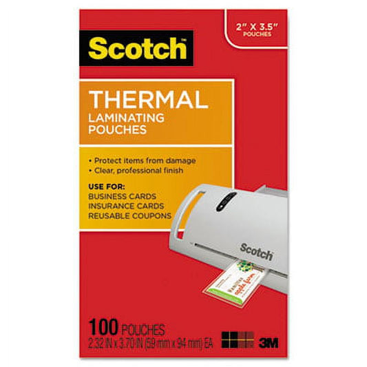 2PK  MMMTP5851100 Business Card Size Thermal Laminating Pouches, 5 Mil, 3 3/4 X 2 3/8, 100/Pack