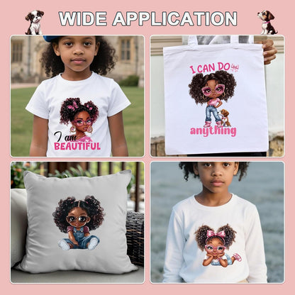 DTF Transfers Ready to Press - 20Pcs Black Little Girl Iron on Transfers for Tshirts, Chibi Afro Girl Iron on Decals Patches, Afican American Young Princess Sublimation for DIY Clothes Jeans