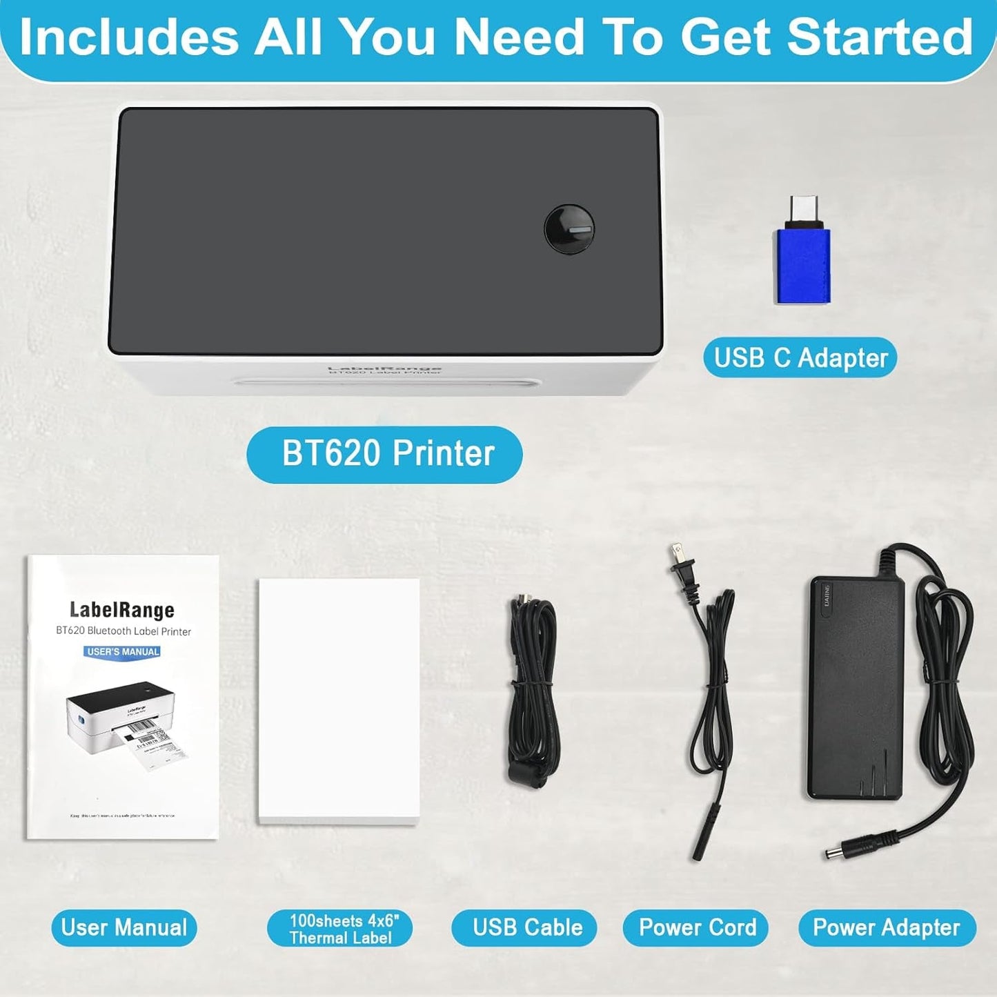 Ecommerce Shipping Label Printer, Thermal 4X6 Label Printer, 300 DPI, Bluetooth & USB, Compatible with Ios, Android, Windows, USPS, Pirate Ship, Shippo, Amazon, Ebay, Shopify
