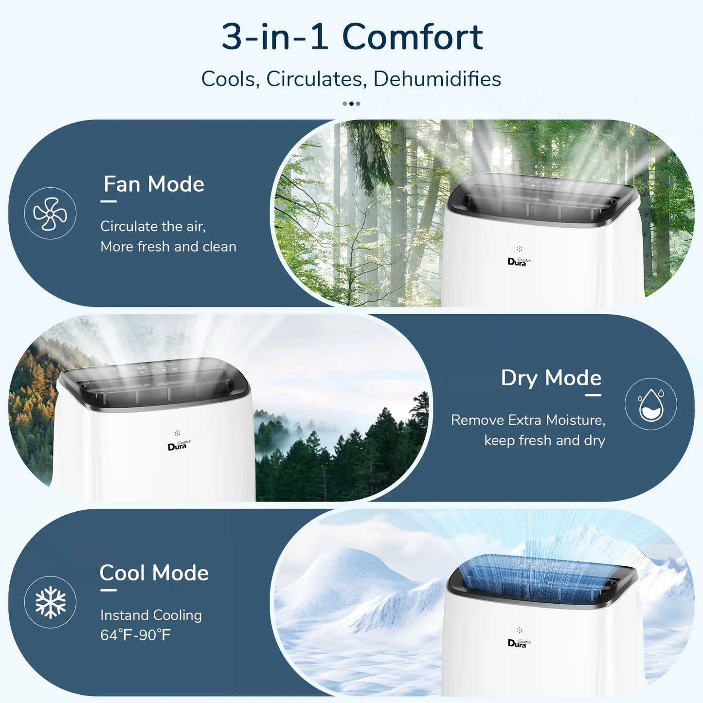 12000 BTU Portable Air Conditioner with Dehumidifier, Fan for Bedroom up to 300 Sq.Ft