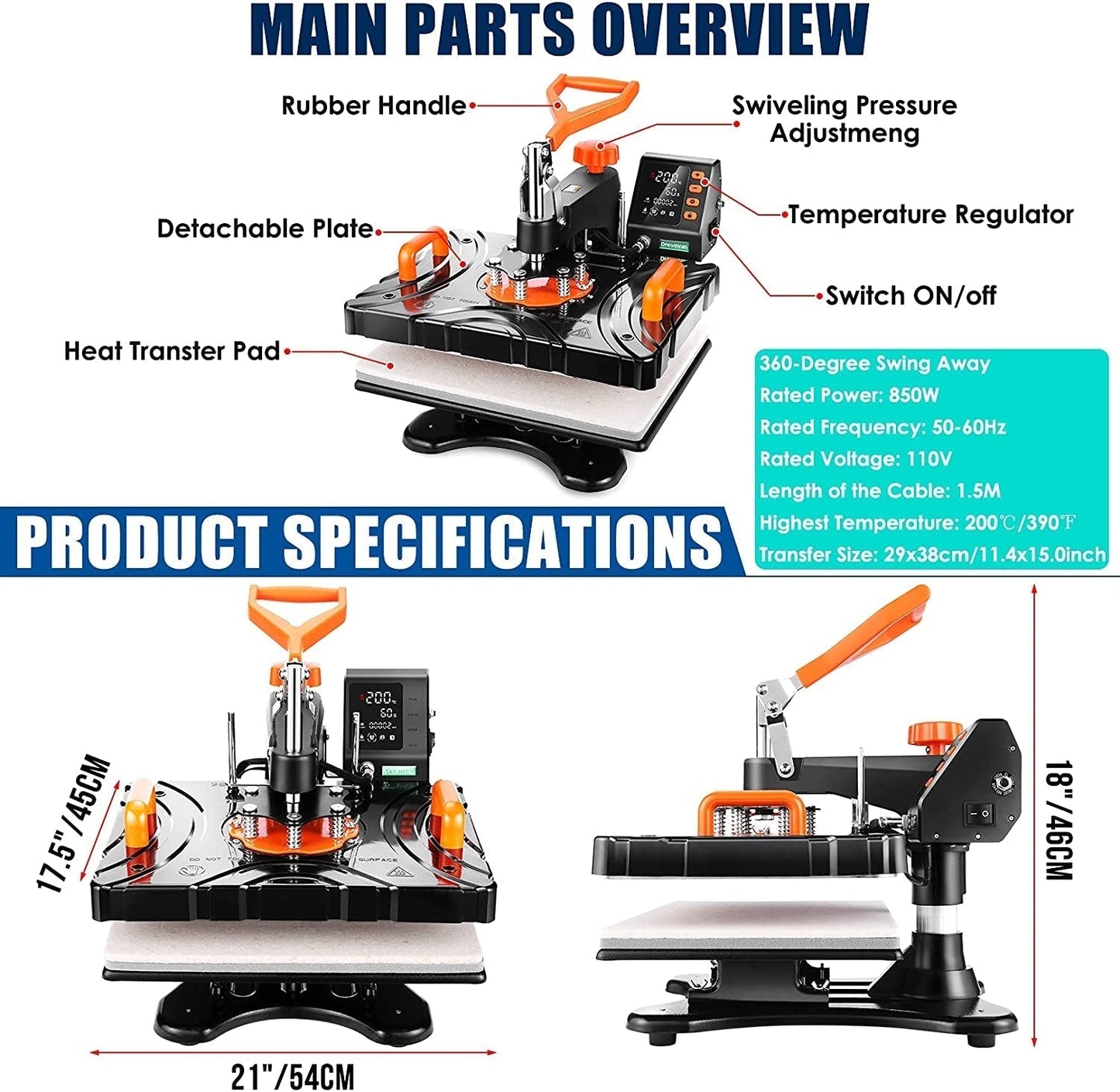 Upgraded 8 in 1 Heat Press Machine Digital Combo Multifunctional T-Shirt Printing Sublimation Heat Press Transfer Machine12"X15"Heat Press Machines Printing Machine for T Shirts Cap Mug Plate