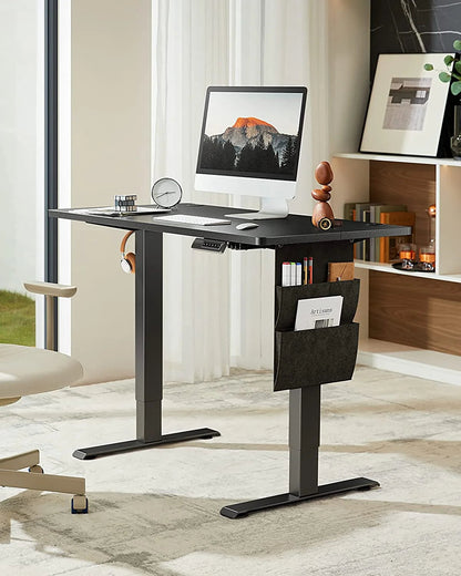Electric Standing Desk with Storage Bag, 40" X 24" Adjustable Height Sit to Stand Desk with 4 Memory Pre-Set, Headphone Hook for Home Office, Black
