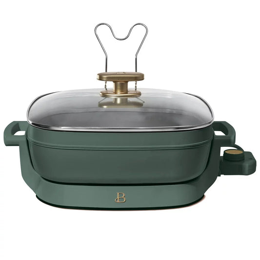 5 in 1 Electric Skillet - Expandable up to 7 Qt with Glass Lid, Thyme Green by Drew Barrymore