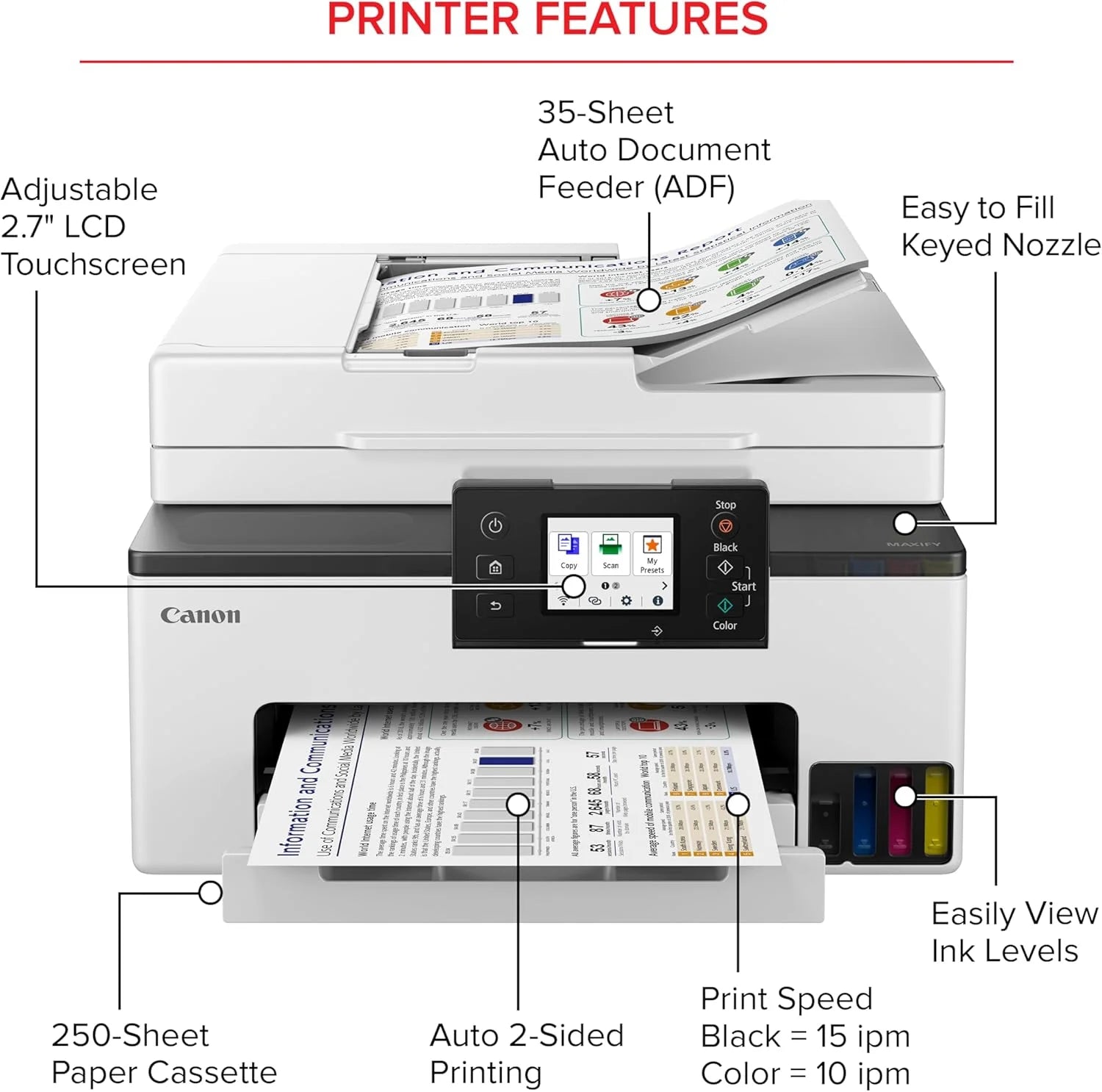 Canon MAXIFY GX2020 Wireless Megatank All-In-One Color Printer Bundle | Print Copy Scan Fax | for Home Office Small Business High Volume Documents + Cleaning Kit + Ethernet Cable + More (8 Items)
