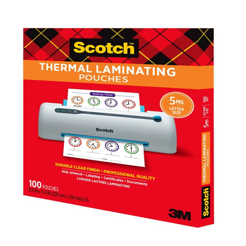 Thermal Laminating Pouches, Clear, Fits Letter Sized (8.9 In. × 11.4 In.) Paper, 100 Pouches