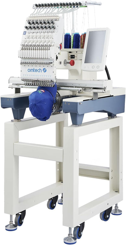 Omtech Pulse 15 Needle Commercial Embroidery Machine, 13" X 20" Multi-Color Stitching Machine with Wifi 1000Spm Max Speed 10" Touchscreen, 270° Cap Flat Garment Digital Threading Machine with Hoops