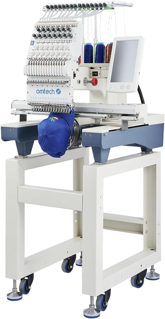 Omtech Pulse 15 Needle Commercial Embroidery Machine, 13" X 20" Multi-Color Stitching Machine with Wifi 1000Spm Max Speed 10" Touchscreen, 270° Cap Flat Garment Digital Threading Machine with Hoops
