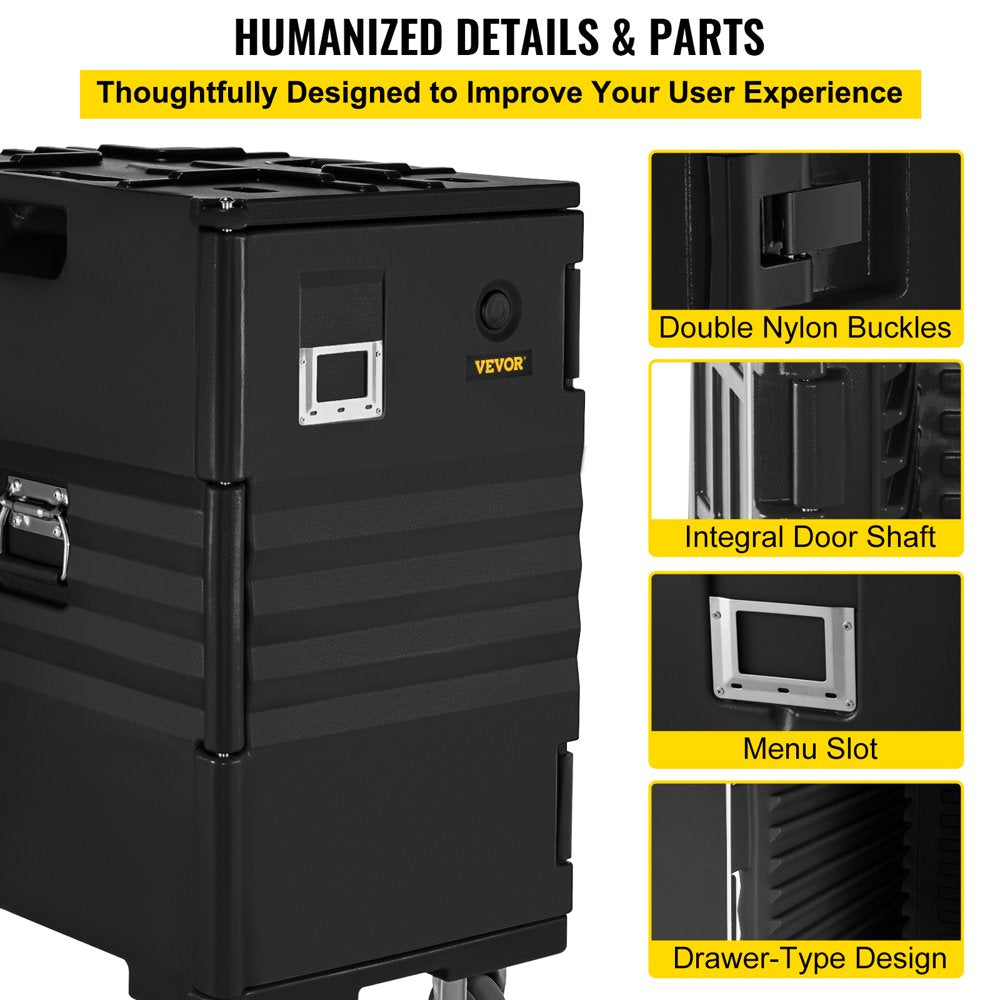 Insulated Food Pan Carrier 109 Qt Hot Box for Catering, LLDPE Food Box Carrier with Double Buckles, Front Loading Food Warmer with Handles, End Loader with Wheels for Restaurant, Canteen, Etc.