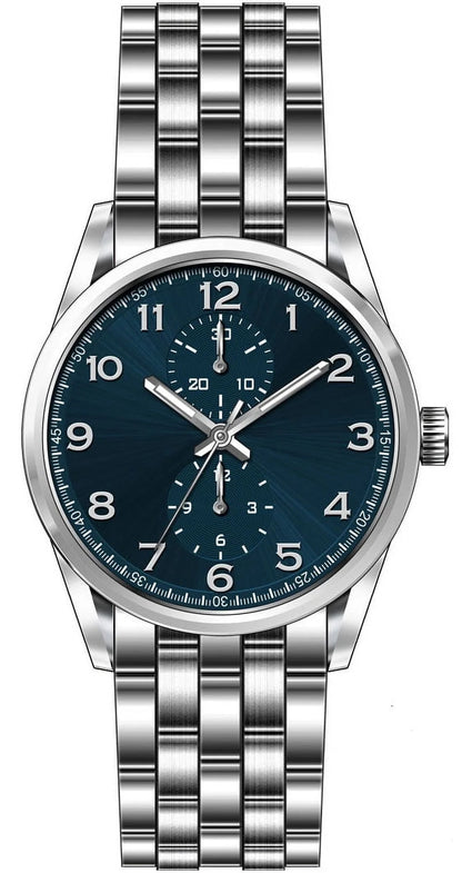 Men'S 41Mm Silver Tone Blue Dial Easy Read Bracelet Watch