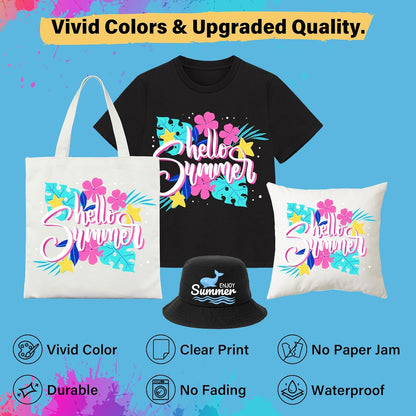 Printable Heat Transfer Paper for T-Shirts 30 Sheets, 8.3" X 11.7" Printable Heat Transfer Vinyl for Inkjet Printer, Iron on Transfer Paper for Light and Dark Fabric (Matte)