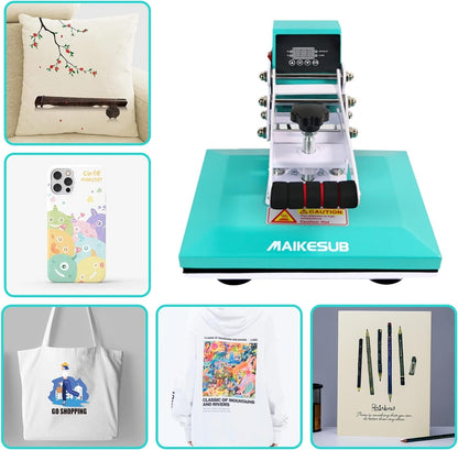 12X10 Inch High Pressure Heat Press Machine for T Shirts Digital Industrial Sublimation Printer for Heat Transfer Vinyl Intelligent Green Press Machine for HTV Heat Transfer Projects