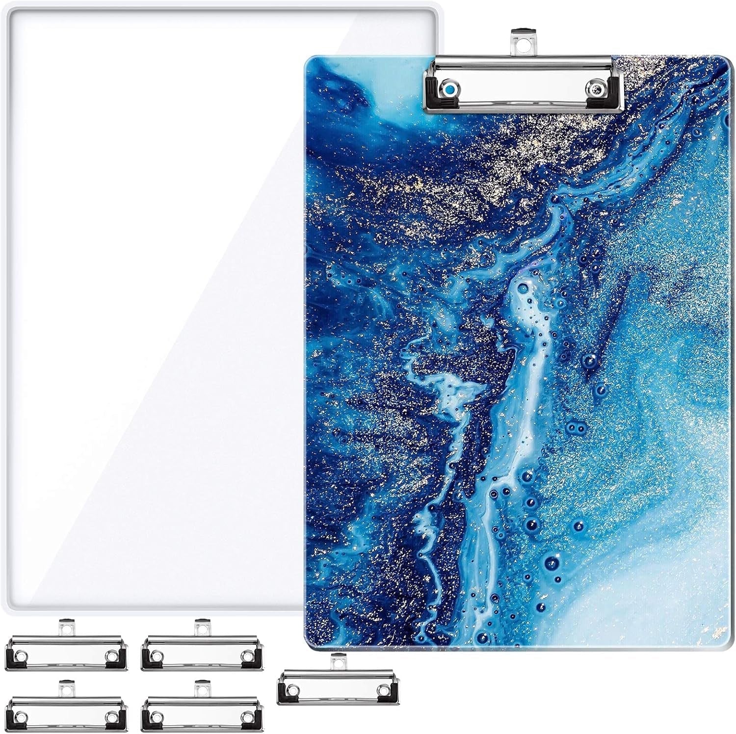 A4 Letter Size Clipboard Epoxy Resin DIY Casting Soft Silicone Molds + 5 Stainless Steel Low-Profile Clips, Retractable Hanging Hole Write Pad Draw Board Document Holder School Office Business