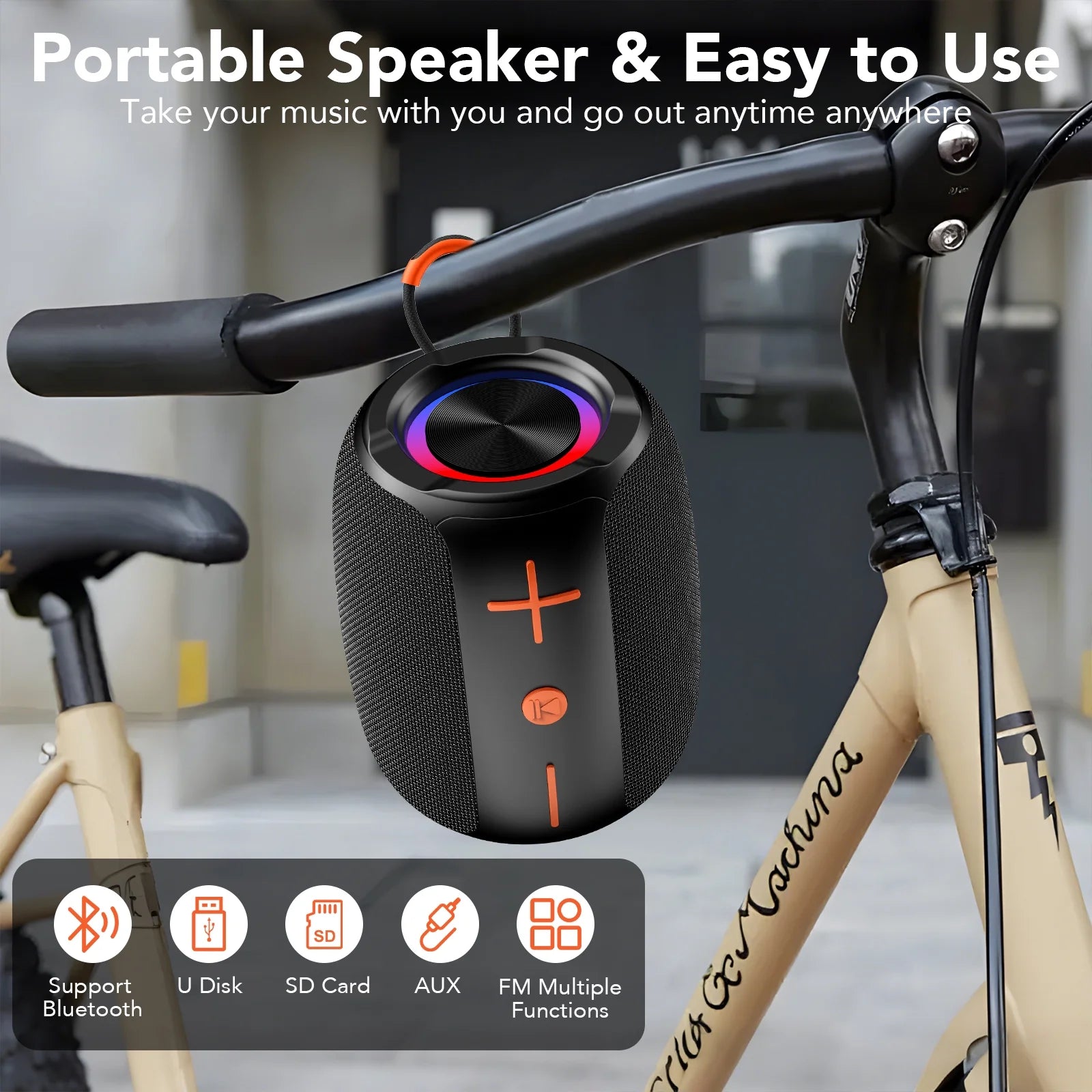 Portable Bluetooth Speaker with Lights, Powerful Crystal Clear Sound, IP67 Waterproof, All Day Playtime, Aux&Tf-Card Input, Bluetooth 5.4, TWS Paring, Small Wireless Speaker for Outdoor, Gift Ideas