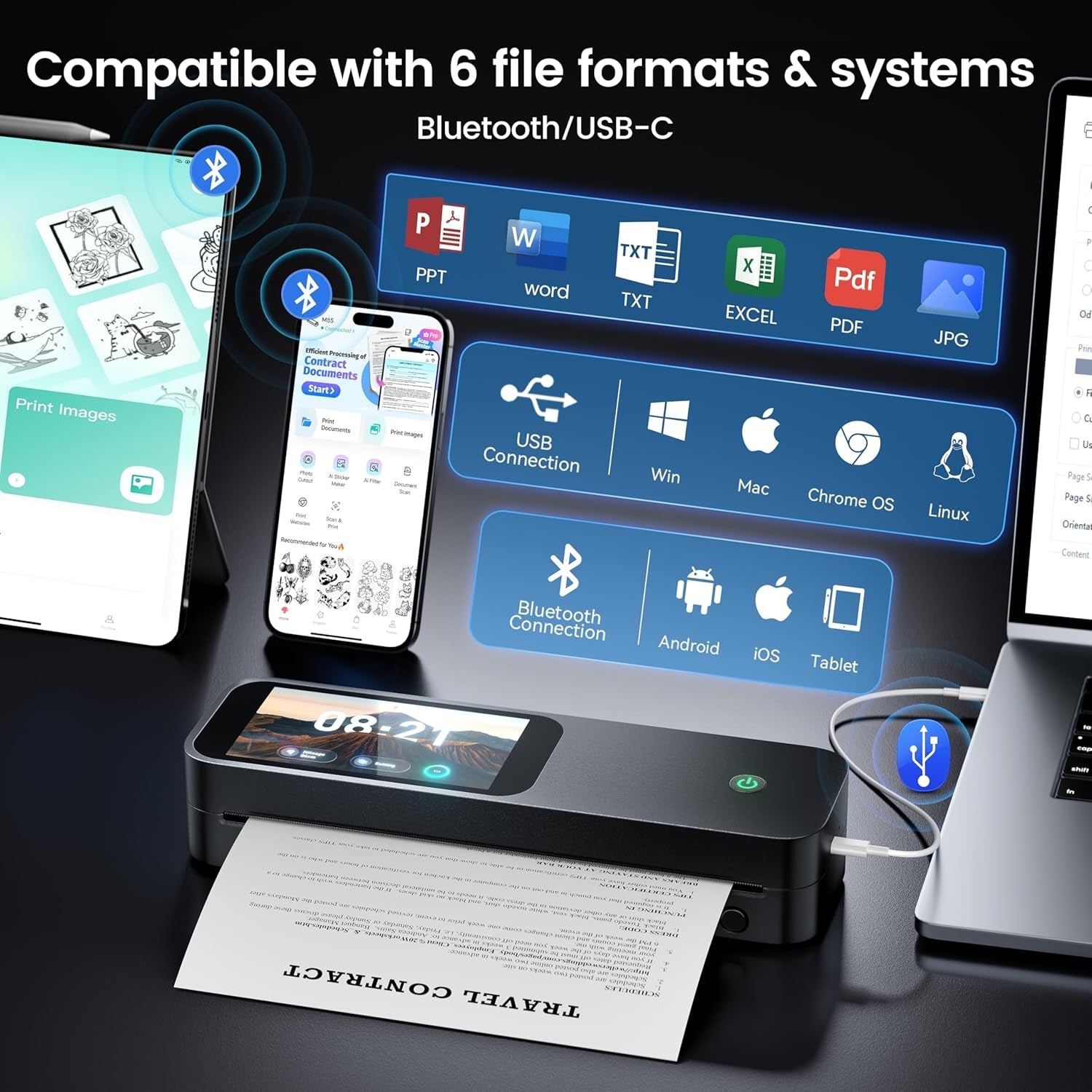 Phomemo M85 Portable Printers Wireless for Travel with Upgraded Touchscreen, Thermal Wireless Inkless Bluetooth Printer, Supports 8.5"X11"Us Letter/A4/B5/A5, Compatible with Ios, Android, Windows, Mac