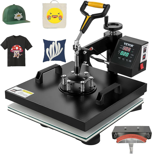 2 in 1 Heat Press Machine 15X15 Inch, 360° Swing Away Digital Tshirt Press Machine, Clamshell Heat Transfer Sublimation for Printing T-Shirt Hat Cap Pillow Bag