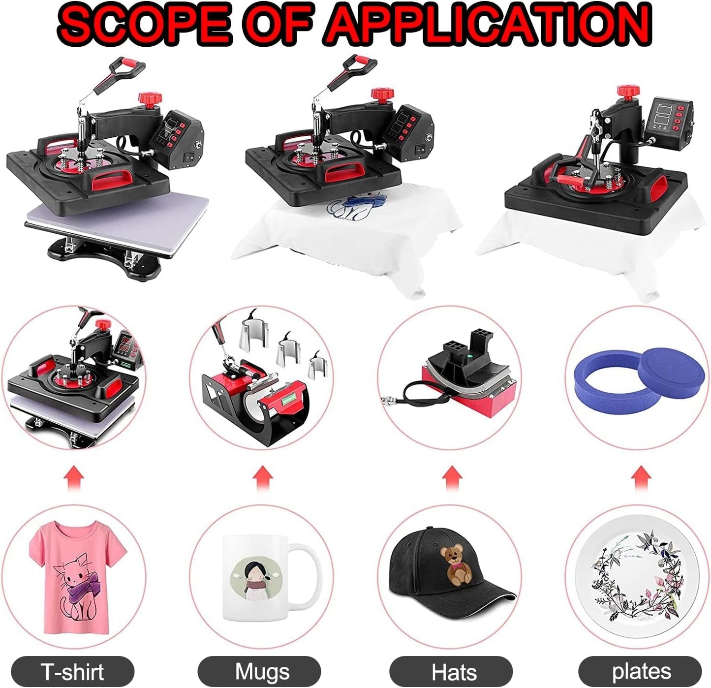 12"X15" Heat Press Machine, Multifunction Sublimation T-Shirt Press Machine for Cap, Hat and Mouse Pad Pattern Printing Heat, 110V (12 * 15 Inch 8In1)