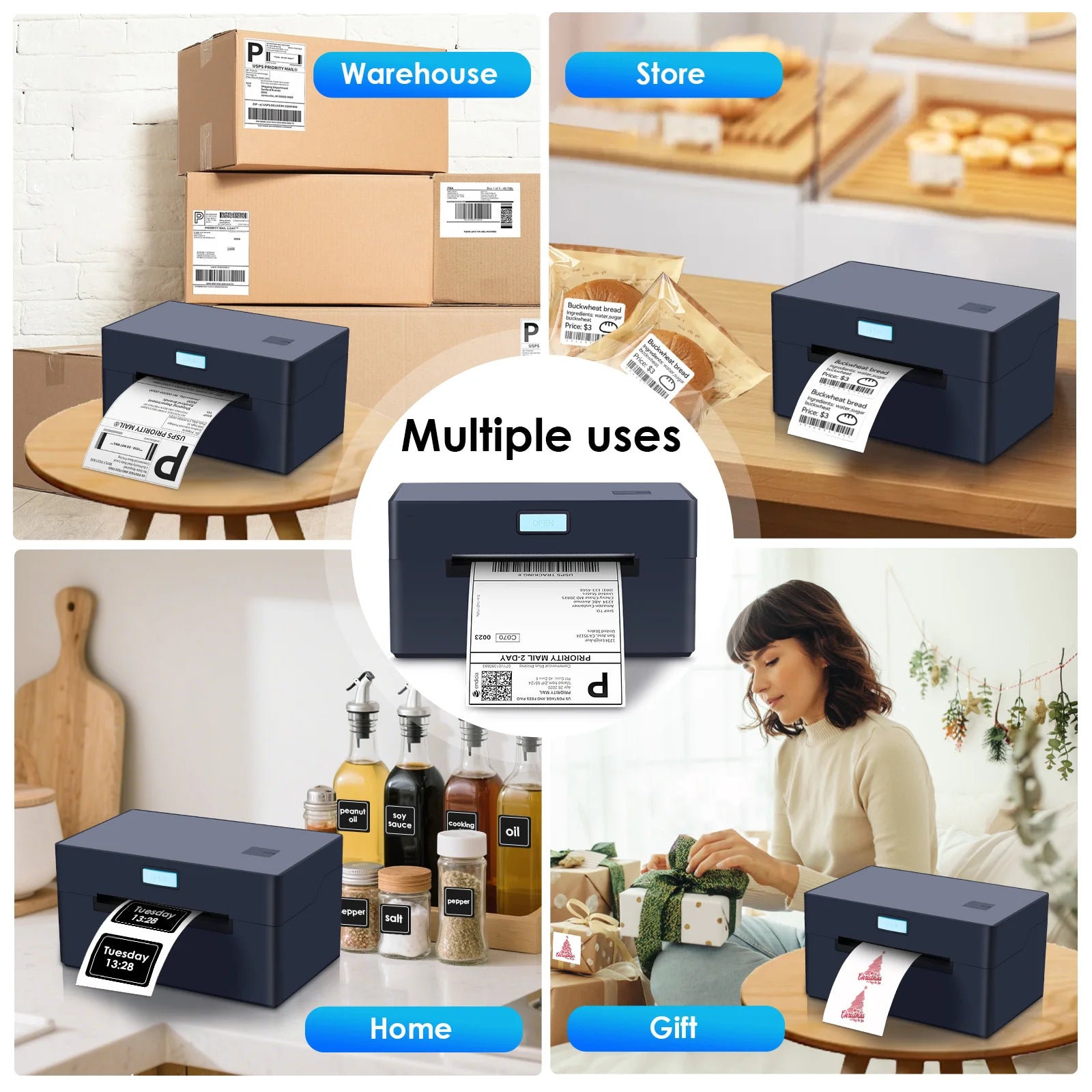 Bluetooth USB Thermal Shipping Label Printer 4X6 for Small Business Compatible with Mac, Android, Ios Widely Used for Ebay, Shopify, Etc
