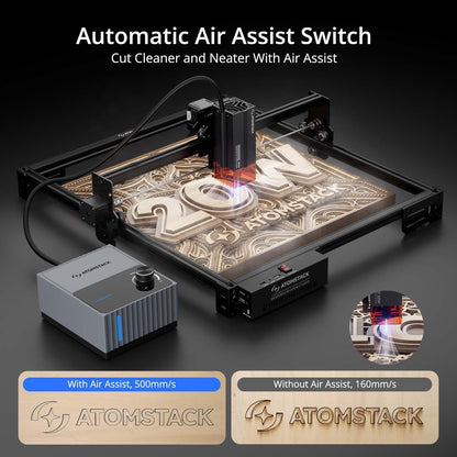 ATOMSTACK 20W A20 PRO V2 Laser Engraver with Auto Air Assist, 0.06Mm High Accuracy Laser Cutter for Wood, Metal, Acrylic and Glass, Professional DIY Laser Engraving Machine with Eye Protection