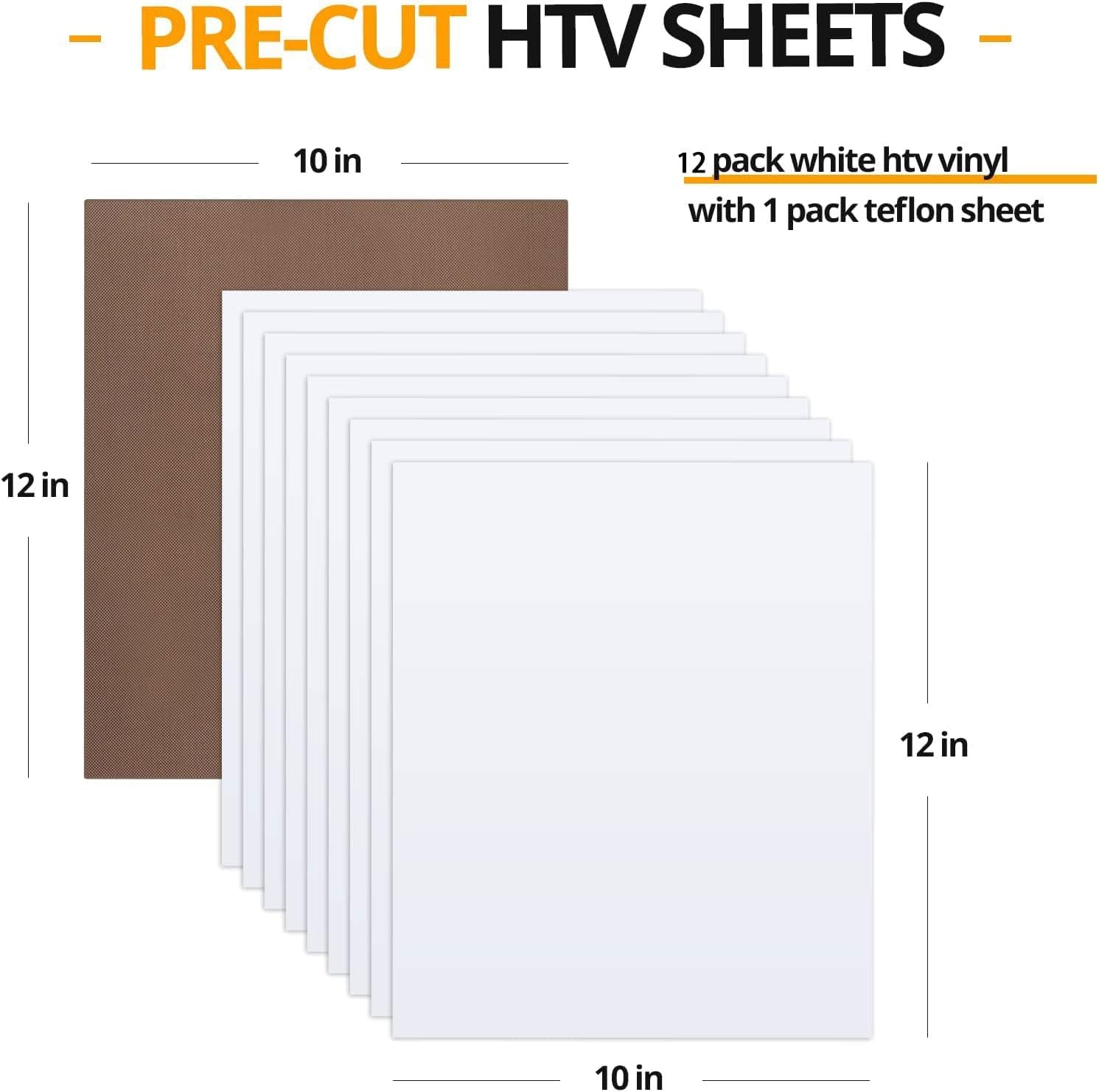 White HTV Heat Transfer Vinyl Bundle: 13 Pack 12" X 10" White Iron on Vinyl for T-Shirt, Heat Transfer Vinyl for Silhouette Cameo or Heat Press Machine