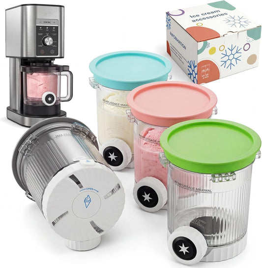 4-Pack Swirl Pints & Lids for Ninja Creami — Compatible with NC700/NC701/NC701C, Replacement Creami Containers for Ice Cream & Soft-Serve Maker, Bpa-Free, Reusable, Dishwasher Safe(Not OEM)