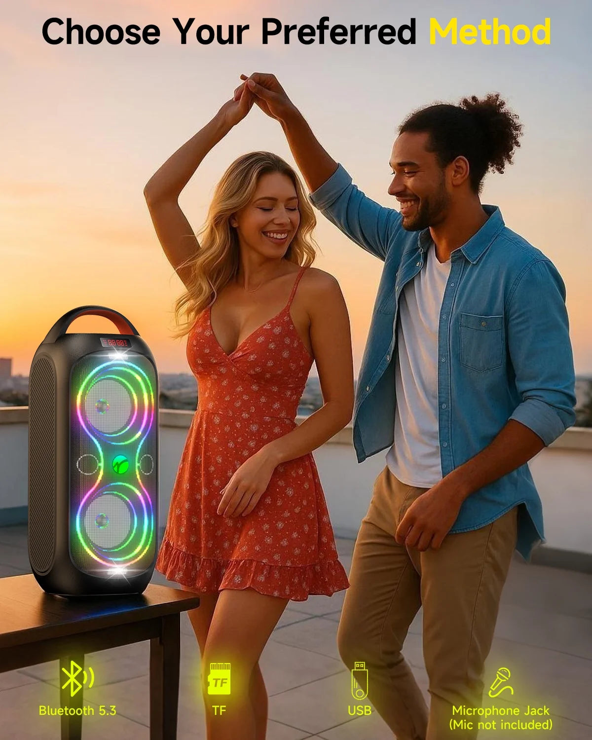Bluetooth Party Speaker -60W Peak Loud Wireless TWS Portable Speaker with Handle, Beat-Driven Light Show, Splash-Resistant (XP3) for Outdoor Camping, Beach, Garage, Patio Parties