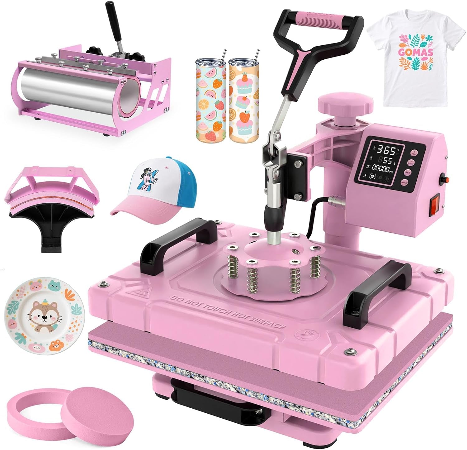 Slendor 5 in 1 Heat Press Machine 12X15 Inch Sublimation Heat Press 360° Swing Away Heat Transfer Digital T-Shirt Pressing with 30OZ 20OZ Tumbler Press, Multifunction Combo for Hat Cap Plate