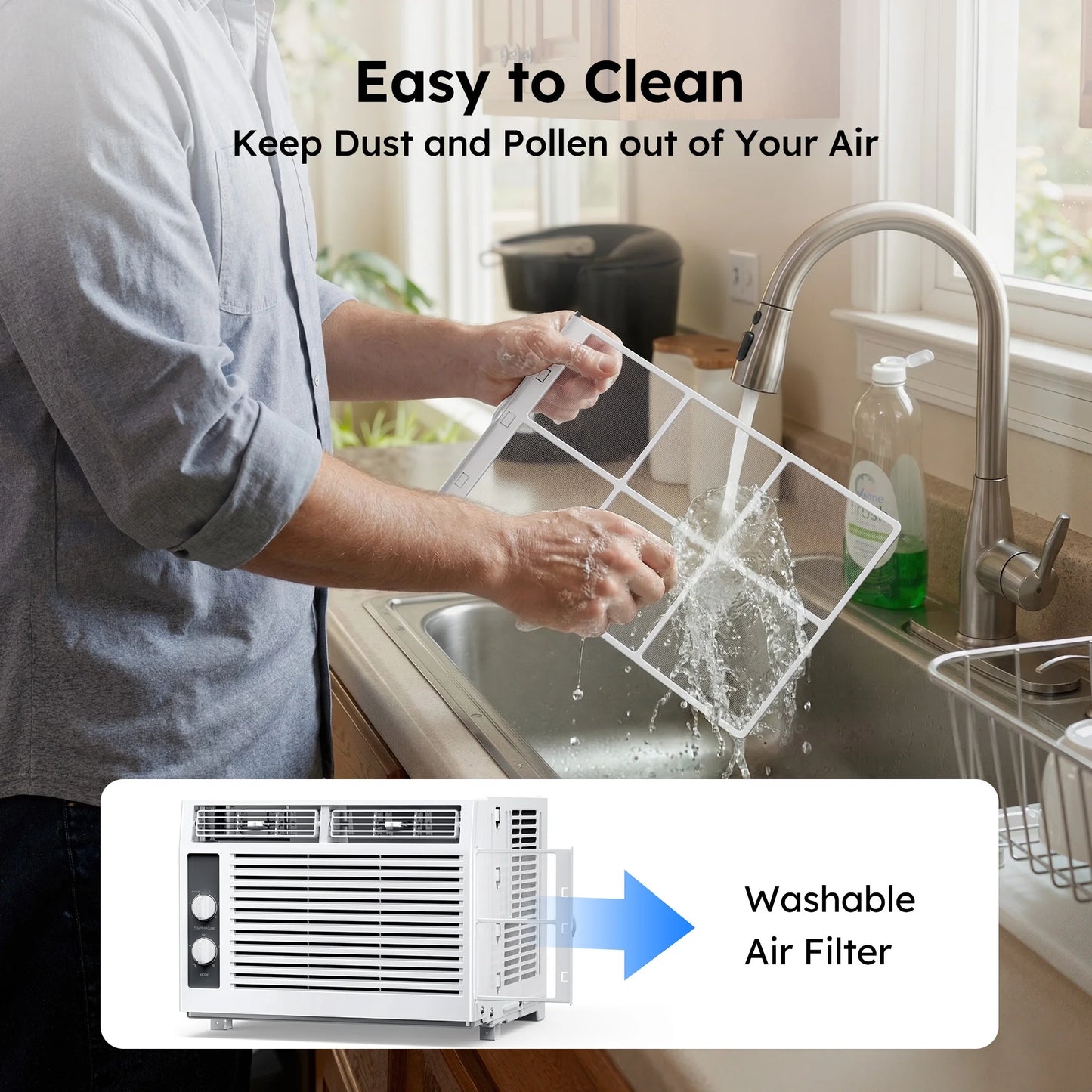 5,000 BTU Window Air Conditioner, Cools up to 150 Sq Ft, Knob,2 Cooling Modes,Without Remote Control, White